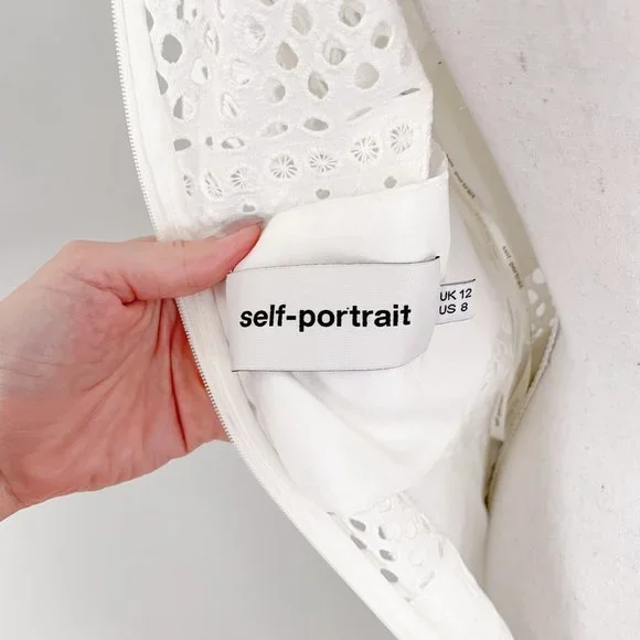 Self-Portrait White Bea Embroidered Eyelet Cutout Bridal Midi Dress US Size 8 - Picture 7 of 9